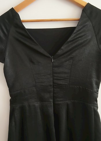 Siyah Kısa Kollu Midi Kadın Abiye Elbise - Görsel 4