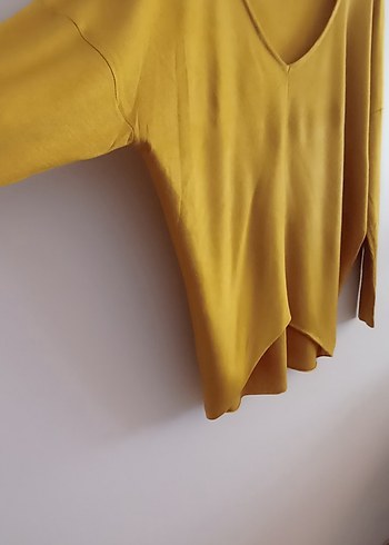 Sarı V Yaka Salaş Kadın Kazak - Görsel 3