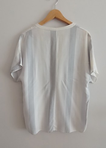 Kadın Beyaz Keten V Yaka Kısa Kollu Gömlek - Görsel 3