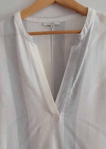 Kadın Beyaz Keten V Yaka Kısa Kollu Gömlek - Görsel 2