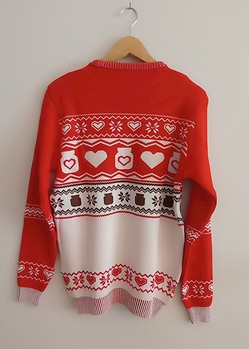 Kırmızı Yeni Yıl temalı Bohem Kadın Triko Nutella Kazak - Görsel 4