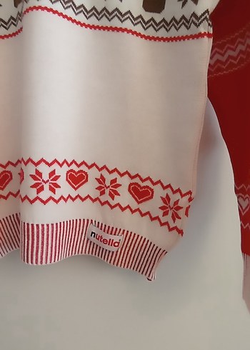 Kırmızı Yeni Yıl temalı Bohem Kadın Triko Nutella Kazak - Görsel 3