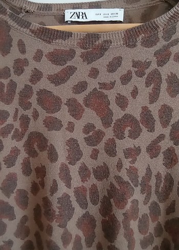 Kahverengi Leopar Desenli Kadın Triko Bluz - Görsel 2