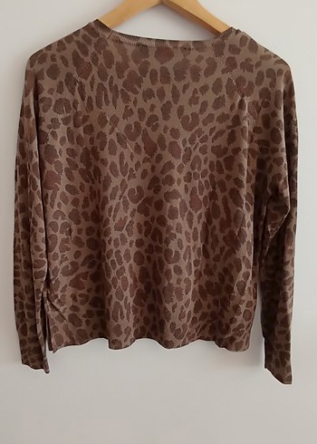 Kahverengi Leopar Desenli Kadın Triko Bluz - Görsel 3