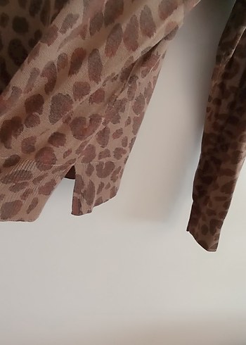 Kahverengi Leopar Desenli Kadın Triko Bluz - Görsel 4