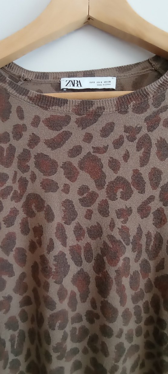 Kahverengi Leopar Desenli Kadın Triko Bluz - Görsel 2