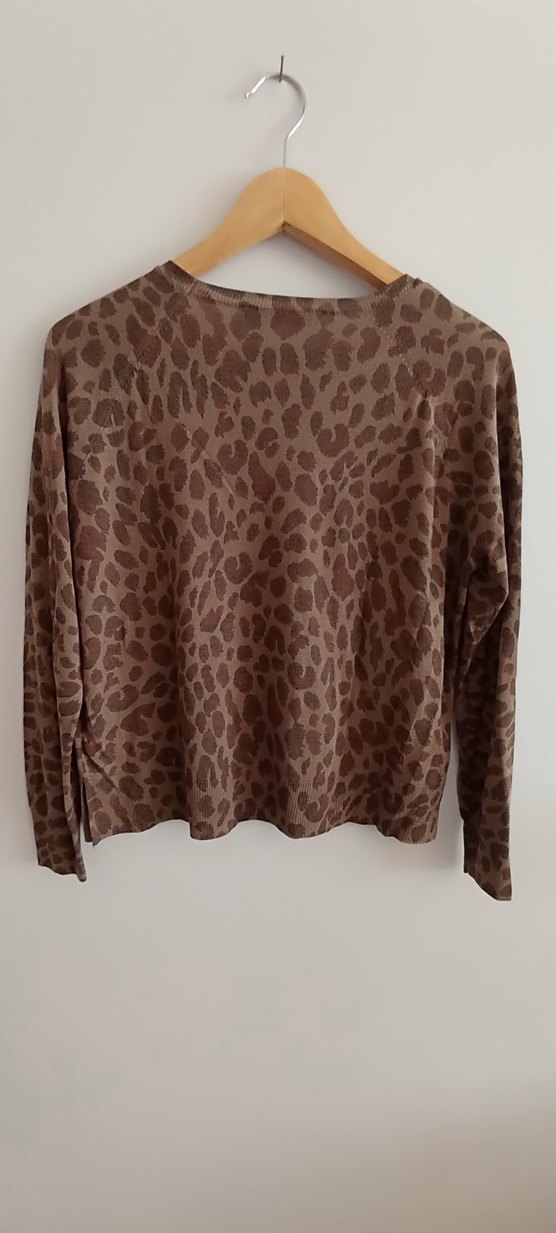 Kahverengi Leopar Desenli Kadın Triko Bluz - Görsel 3