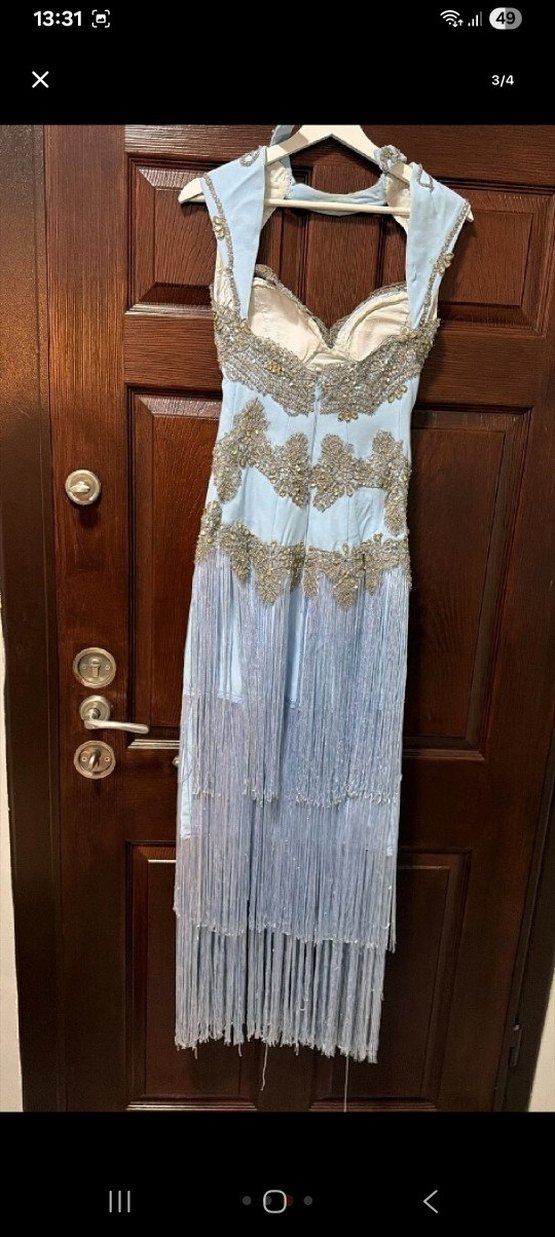 İşlemeli Boncuklu Uzun Bohem Abiye Elbise - Görsel 3