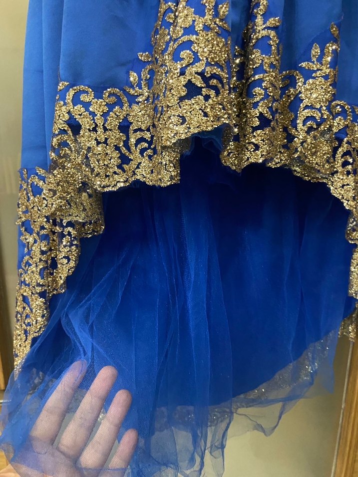 Mavi Nakışlı Klasik Çocuk Elbisesi - Görsel 3