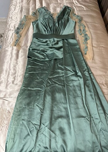 Drapeli Uzun Yeşil Kadın Abiye Elbise - Görsel 2