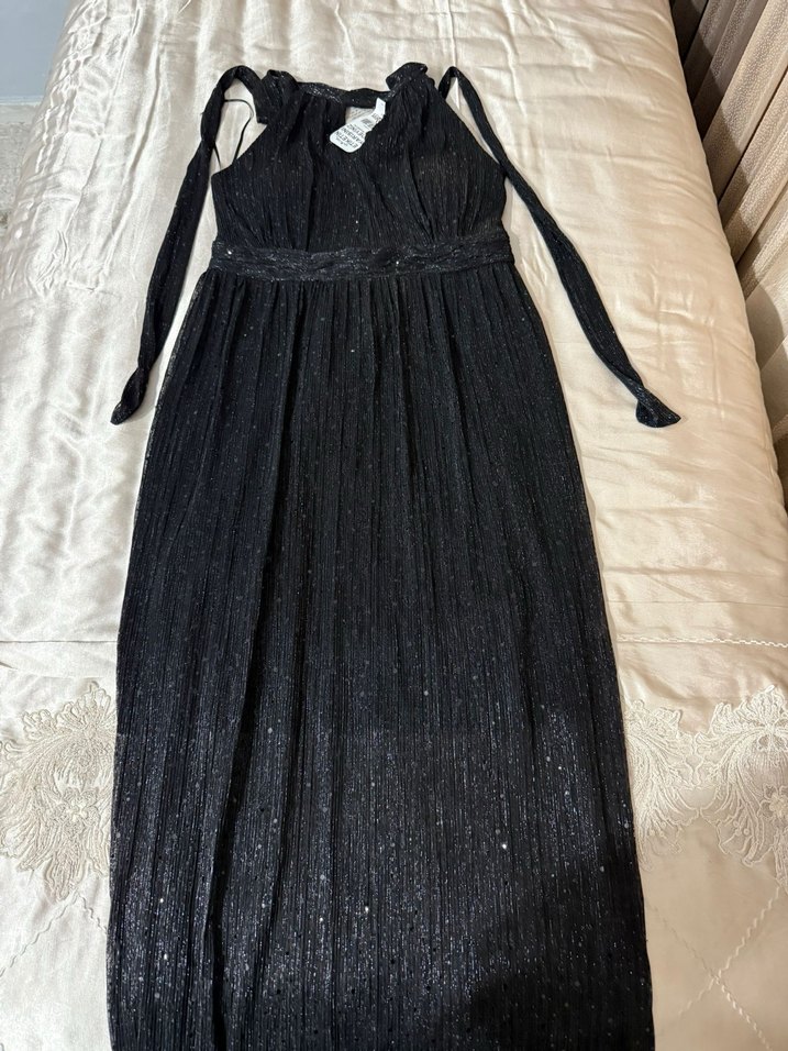 Siyah Uzun Kollu V Yakalı Kadın Elbise - Görsel 2