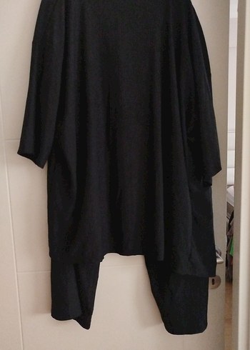 Siyah Uzun Salaş Hamile Keten Ceket Pantolon Takımı - Görsel 3