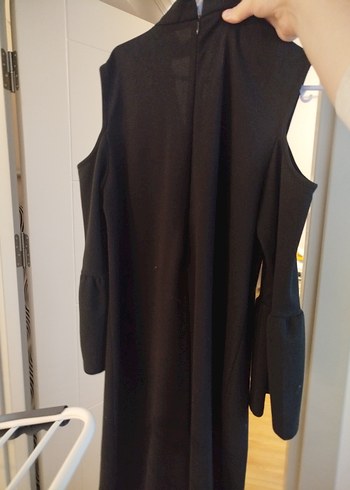 Siyah V Yakalı Midi Kadın Elbise - Görsel 3