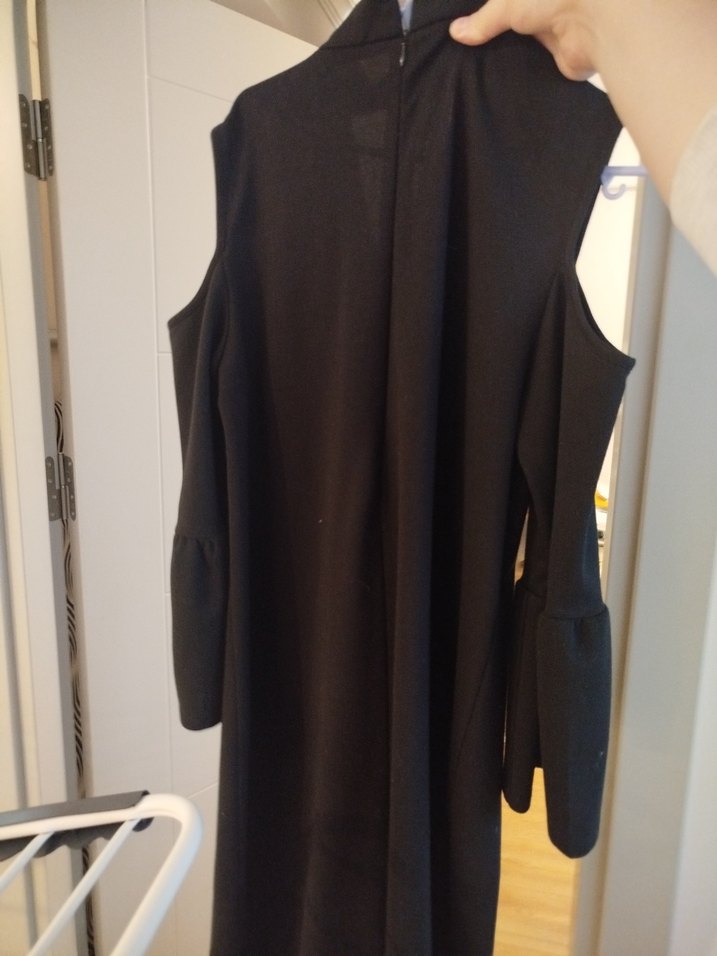 Siyah V Yakalı Midi Kadın Elbise - Görsel 3