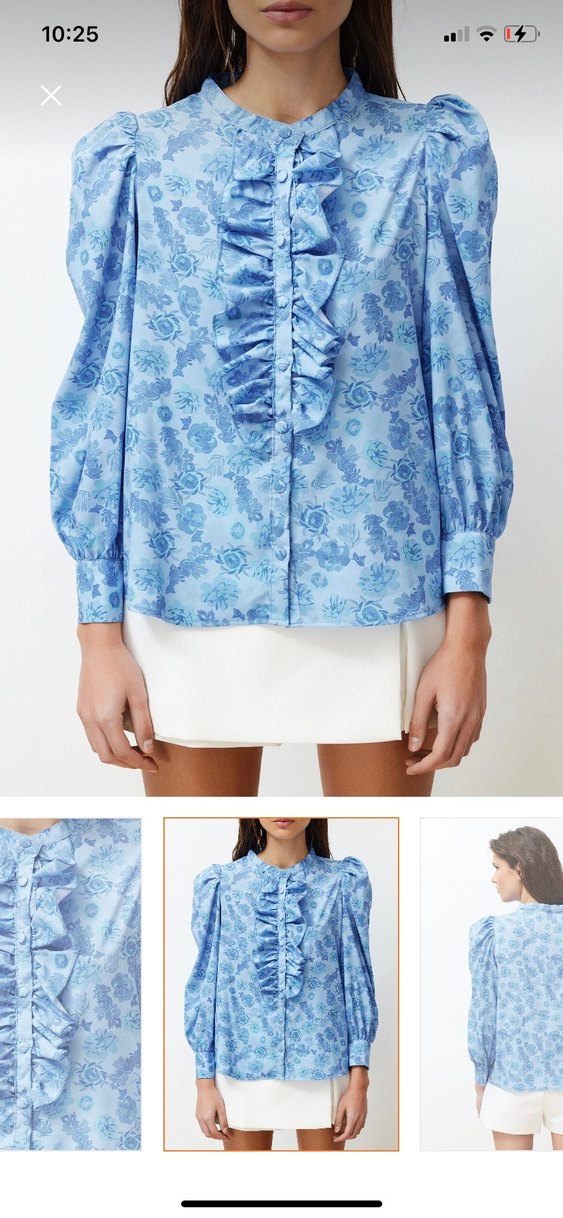 Mavi Çiçek Desenli Uzun Kollu Gömlek - Görsel 4