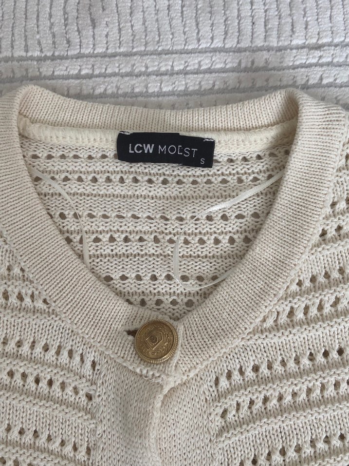 LCW Krem Örgü Kadın Hırka, Uzun Kollu - Görsel 2