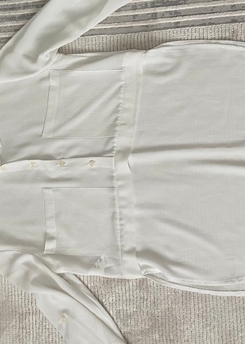 Düğmeli Beyaz Şifon İnce Uzun Kollu Kadın Gömlek - Görsel 2