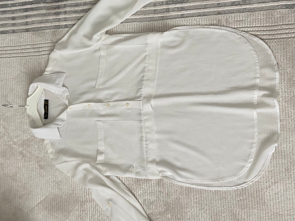 Düğmeli Beyaz Şifon İnce Uzun Kollu Kadın Gömlek - Görsel 2