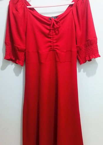 Kırmızı Fırfırlı Midi Elbise - Görsel 2