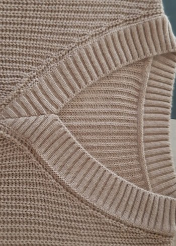 Kahverengi V Yakalı Örgü Süveter - Görsel 4