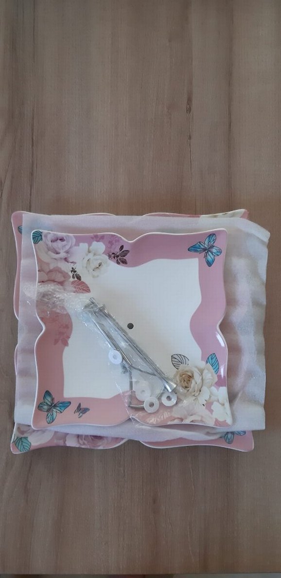 Pembe Pastel Çift Katlı Servis Tabağı - Görsel 3