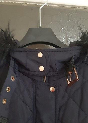 Kürk Detaylı lacivert Kadın Mont - Görsel 4