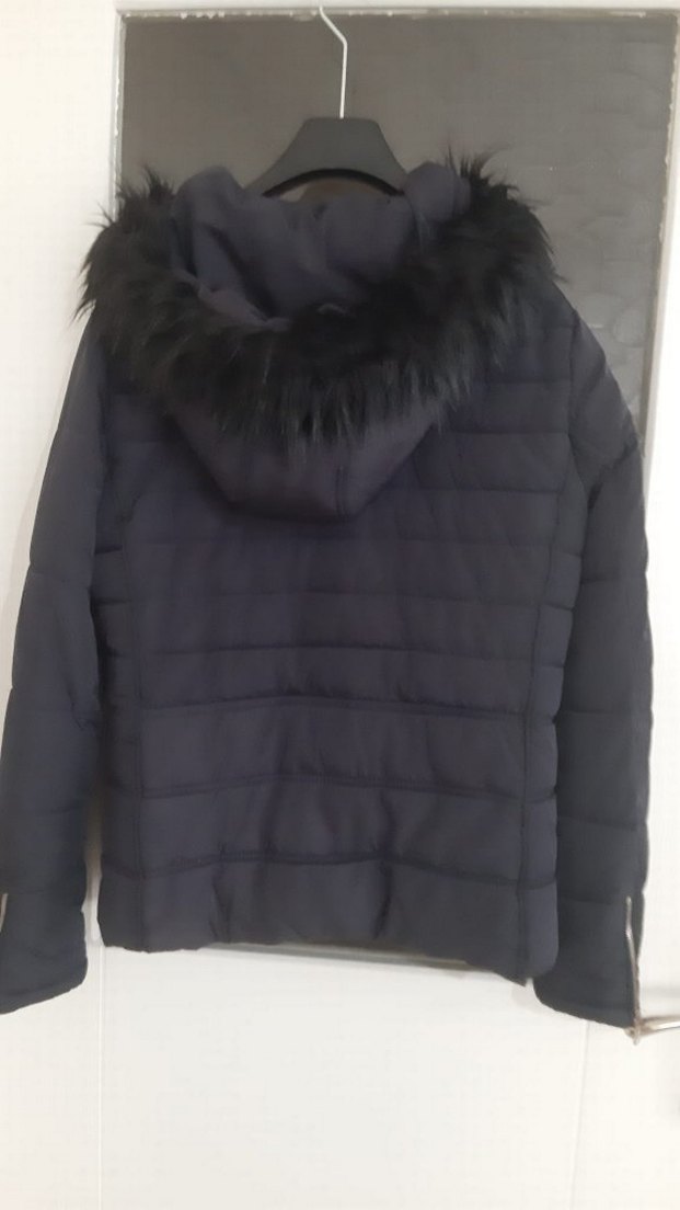 Kürk Detaylı lacivert Kadın Mont - Görsel 3