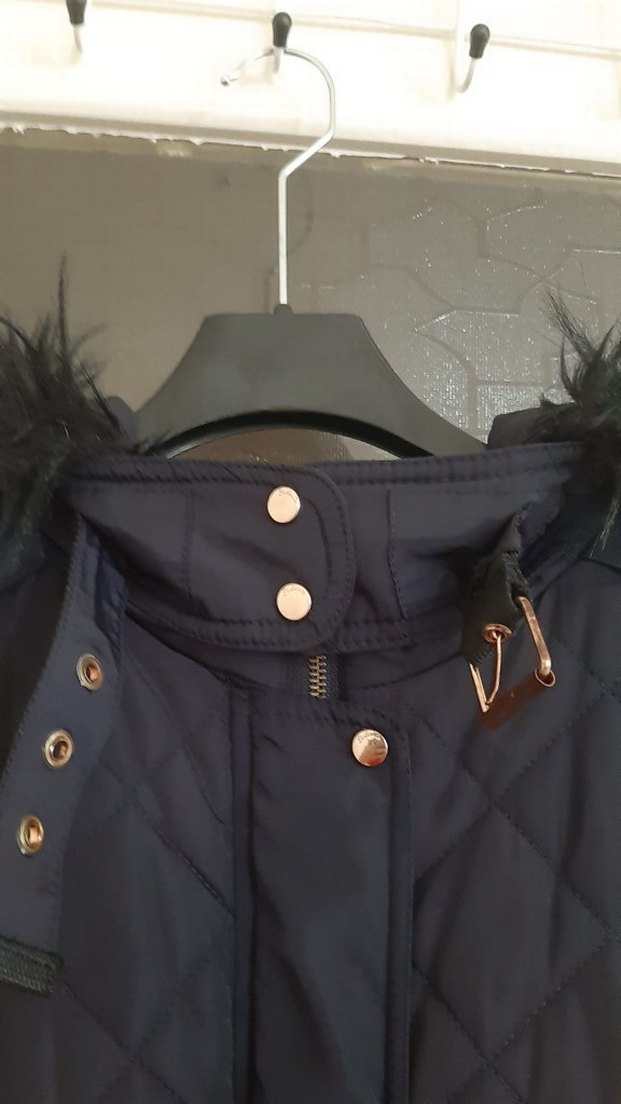 Kürk Detaylı lacivert Kadın Mont - Görsel 4