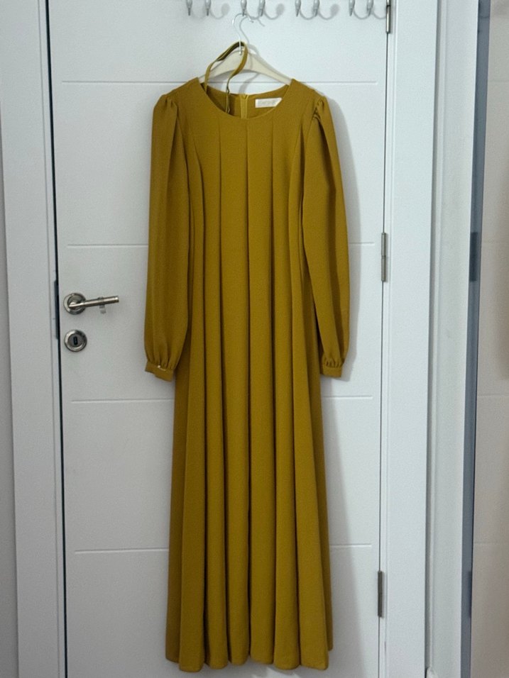 Kadın Bej Pliseli Uzun Elbise Setrems - Görsel 2