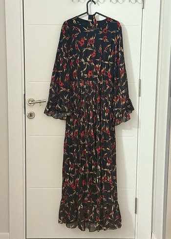 Çiçek Desenli Uzun Bohem Elbise accort - Görsel 2