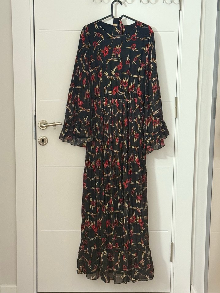 Çiçek Desenli Uzun Bohem Elbise accort - Görsel 2