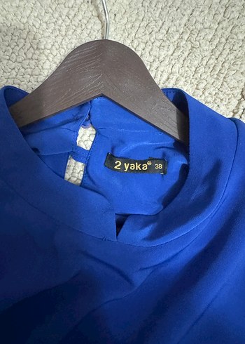 Uzun Kollu Mavi İşlemeli Kadın Tunik - Görsel 3