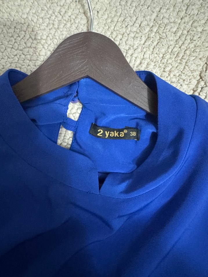 Uzun Kollu Mavi İşlemeli Kadın Tunik - Görsel 3