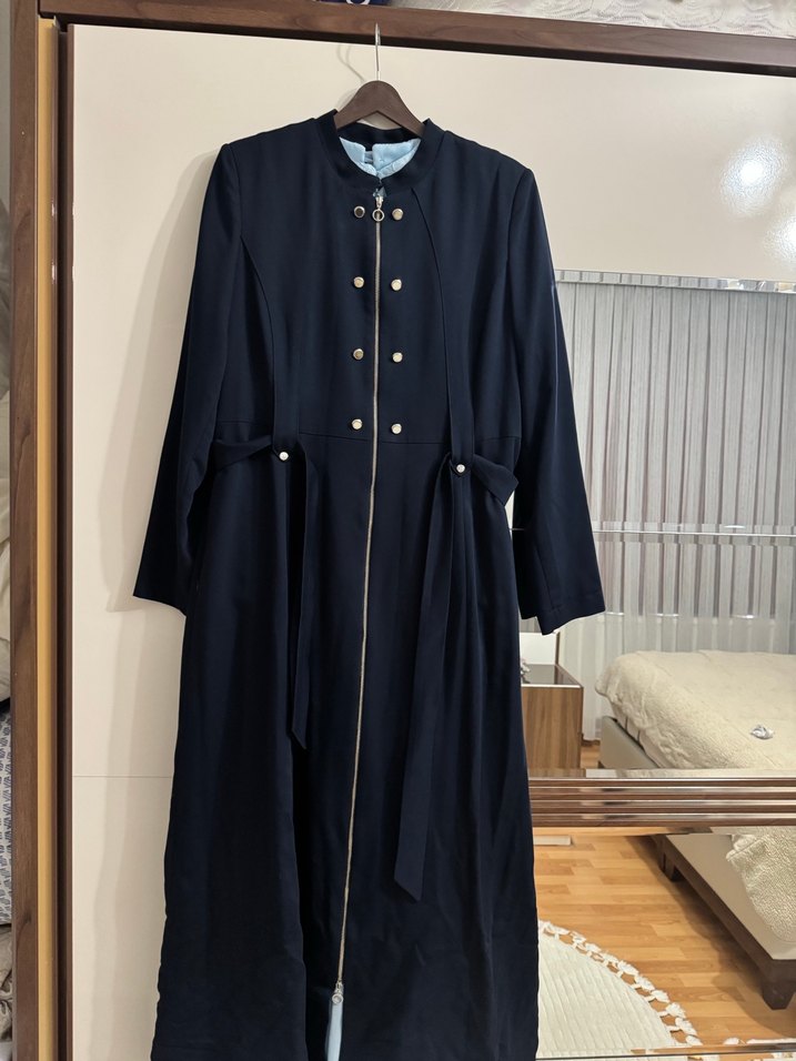 Lacivert kadın tesettür pardesü - Görsel 3