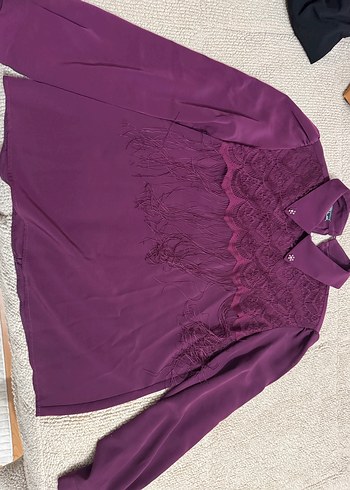 Dantel Detaylı Mor Kadın Gömlek - Görsel 2