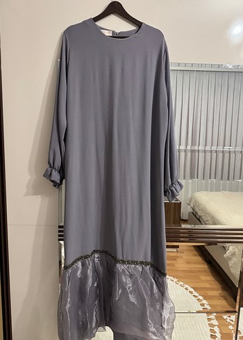 Gri Uzun Kollu Salaş Kadın Elbise - Görsel 2