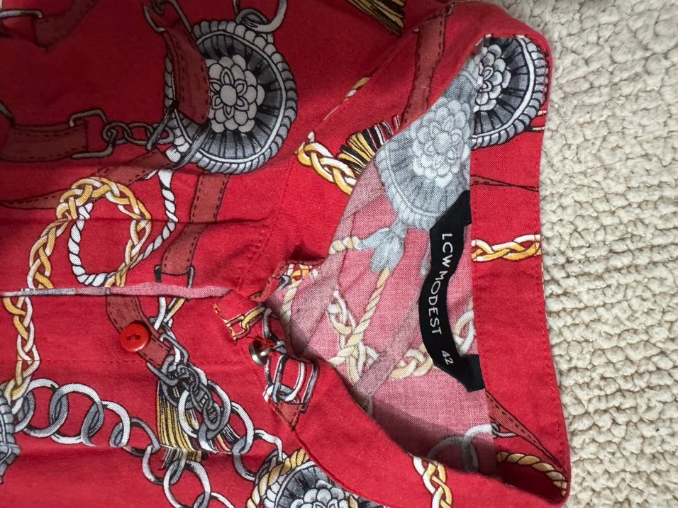 Zincir Detaylı Kırmızı Bohem Kadın Şal - Görsel 3