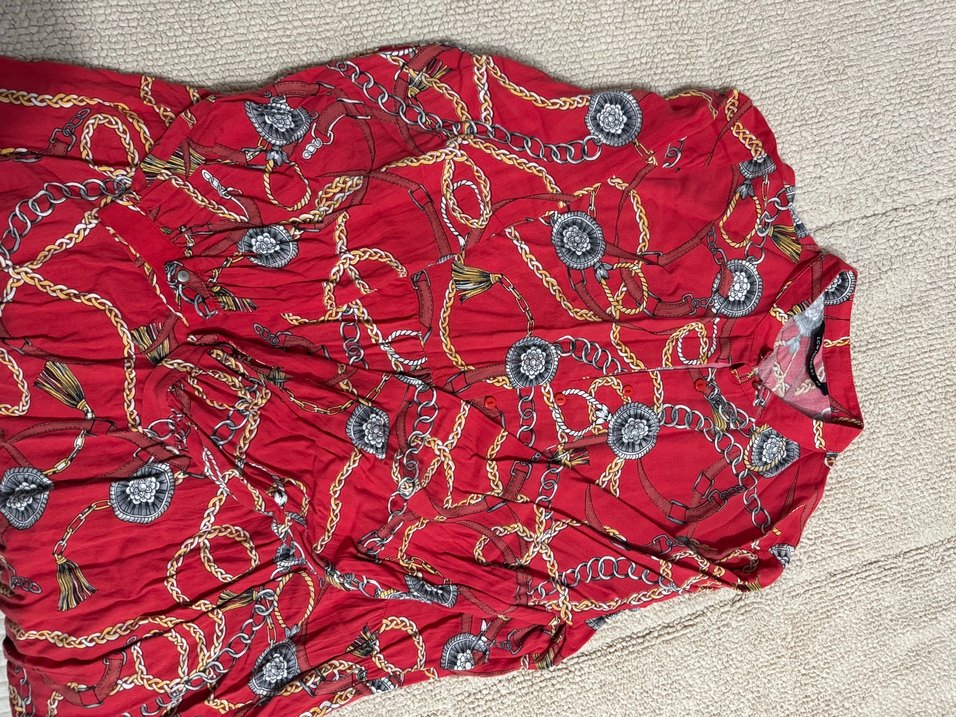 Zincir Detaylı Kırmızı Bohem Kadın Şal - Görsel 2