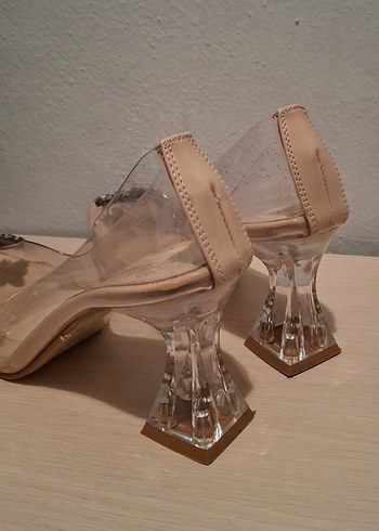 Bej Cam Topuklu Abiye Ayakkabı - Görsel 2