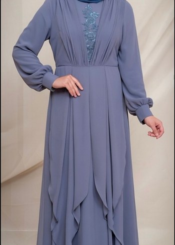 Gri Nakışlı Uzun Kollu  Elbise. - Görsel 6