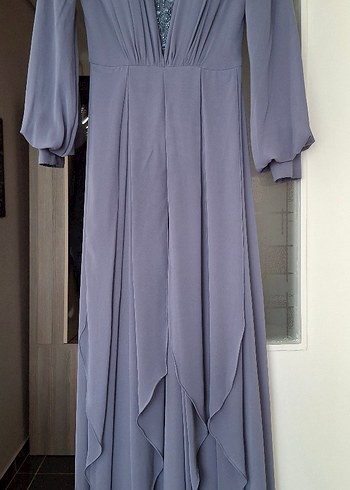 Gri Nakışlı Uzun Kollu  Elbise. - Görsel 3