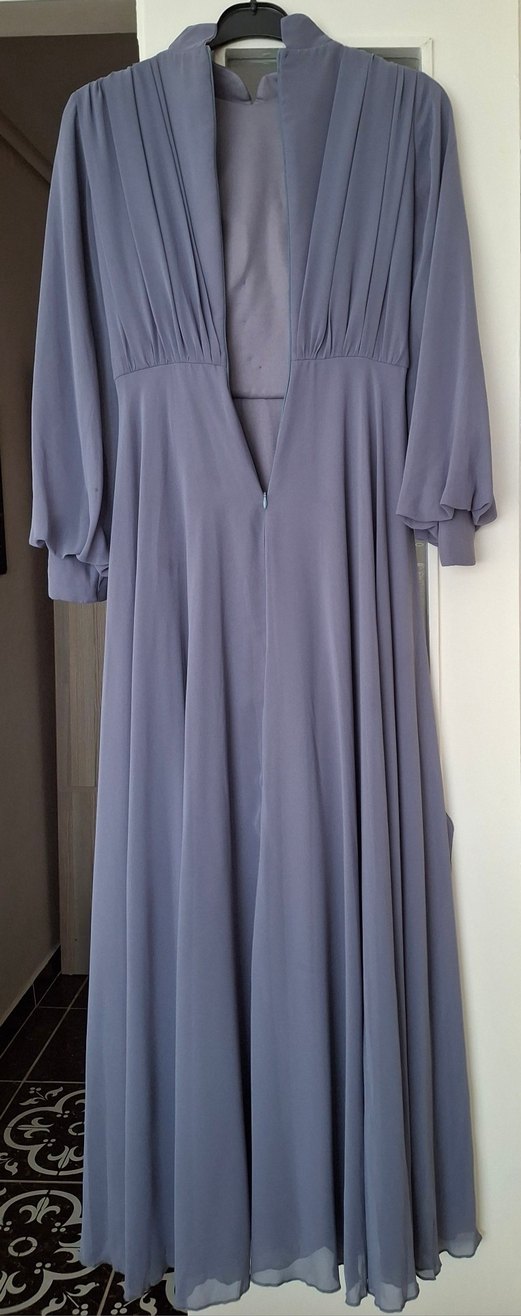 Gri Nakışlı Uzun Kollu  Elbise. - Görsel 4