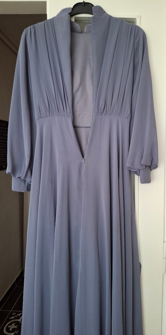 Gri Nakışlı Uzun Kollu  Elbise. - Görsel 5