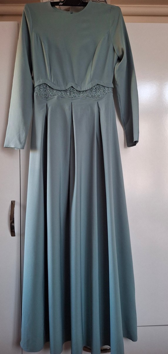 Klasik Modern Uzun Kollu Bej Elbise - Görsel 2