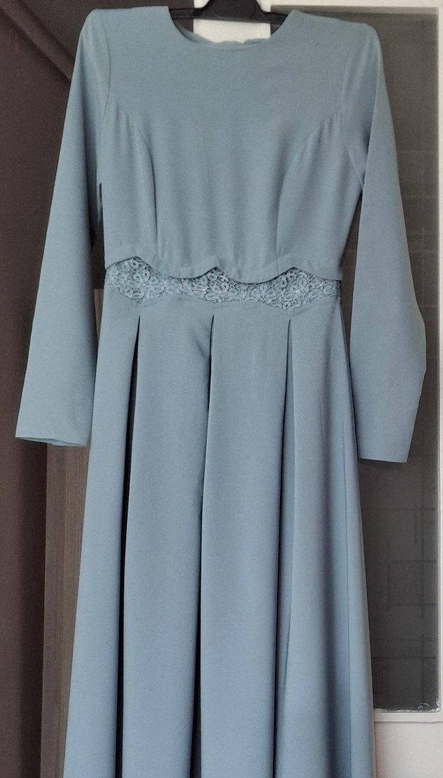 Klasik Modern Uzun Kollu Bej Elbise - Görsel 3