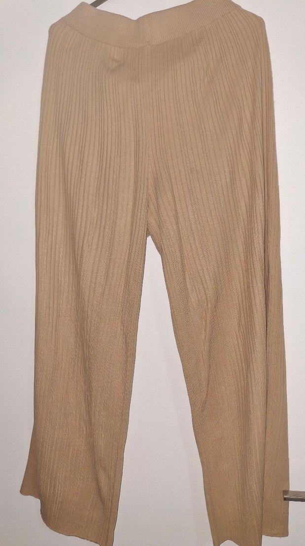 Bej Uzun Kollu Kadın Keten Kazak ve alt takım. - Görsel 3