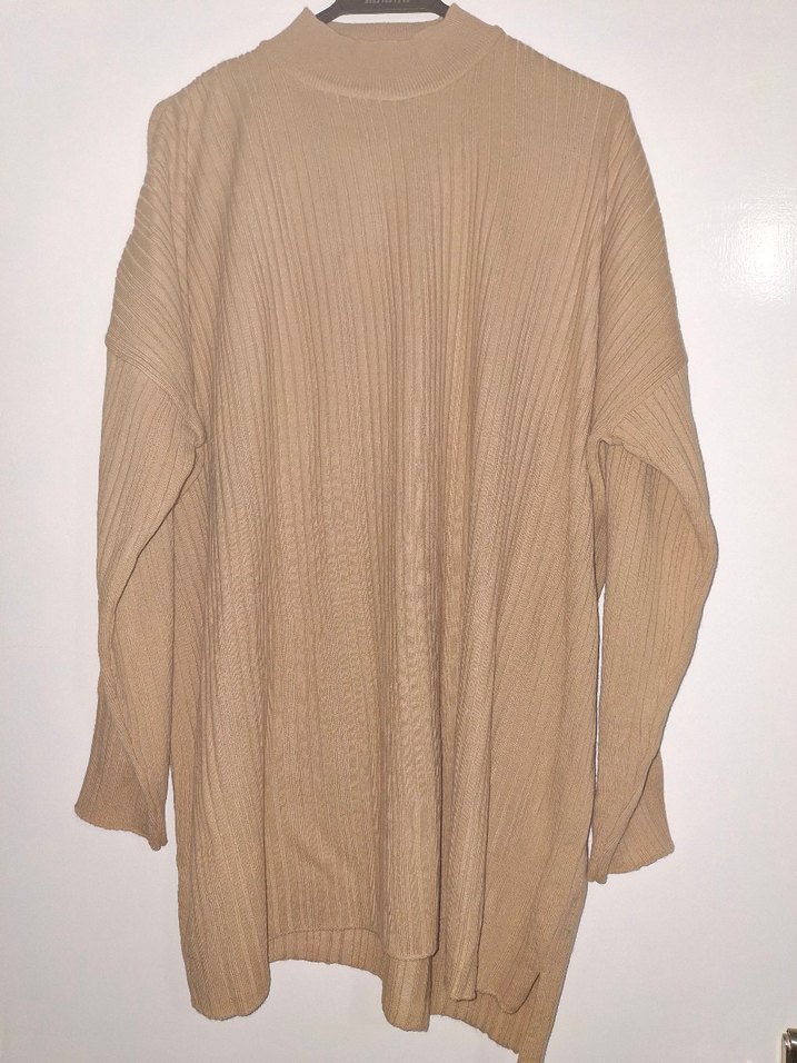 Bej Uzun Kollu Kadın Keten Kazak ve alt takım. - Görsel 2