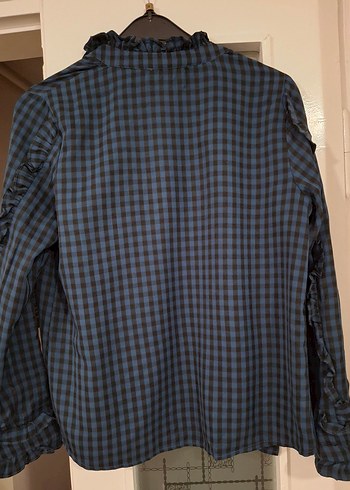 Düğmeli Lacivert Kareli Kadın Gömlek - Görsel 2