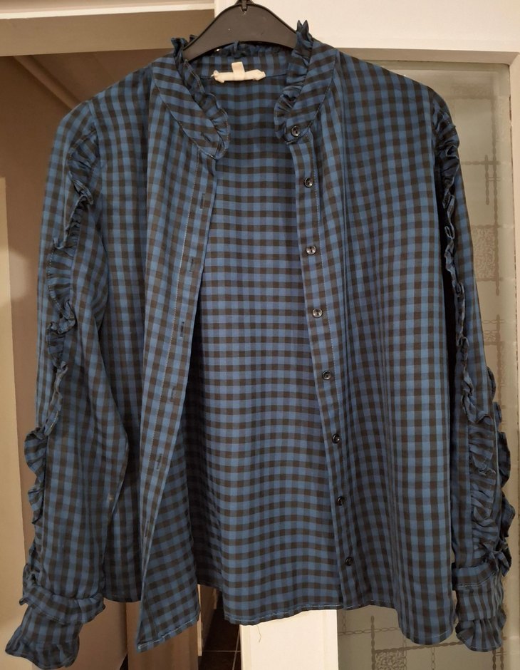 Düğmeli Lacivert Kareli Kadın Gömlek - Görsel 3