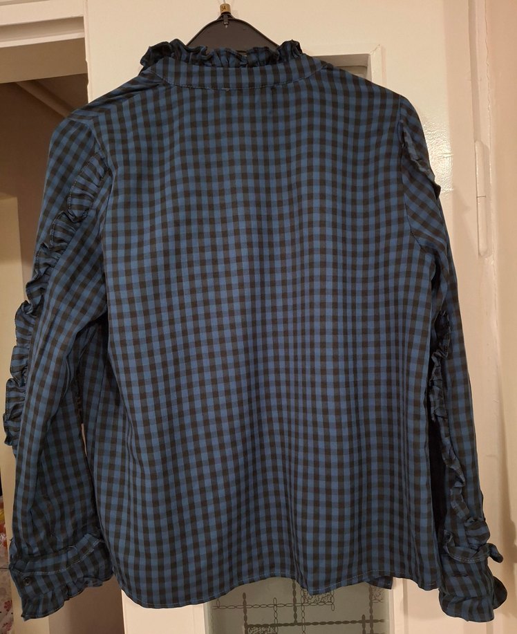 Düğmeli Lacivert Kareli Kadın Gömlek - Görsel 2